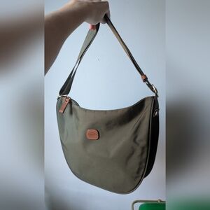 Bric's Olive Green Nylon Shoulder Bag with Leather Accents (Halfmoon Bag Medium)